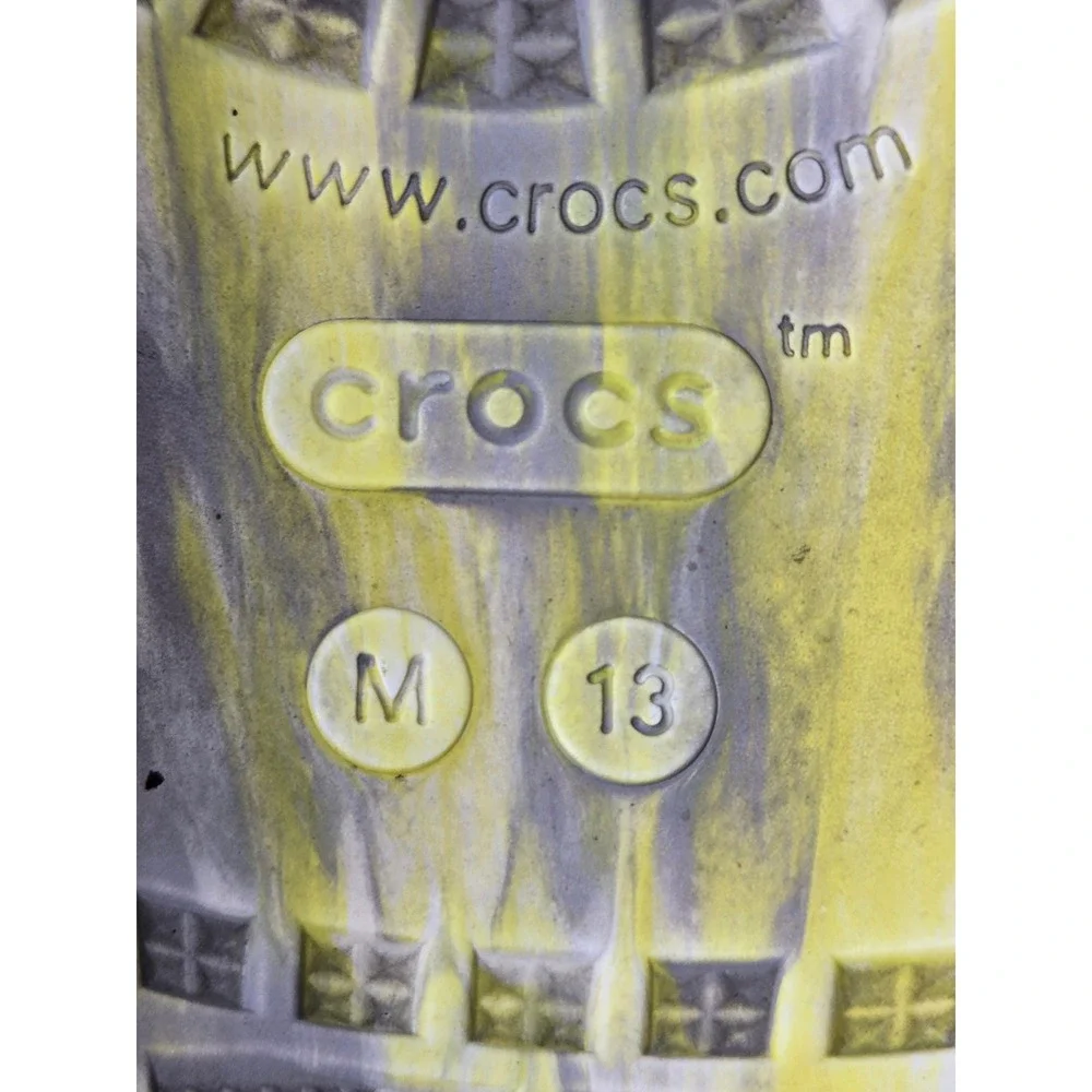 Crocs Mens 13 Yellow Grey Marble Flip Flops‎ Sandals Naruto Boba Fett Jibbitz